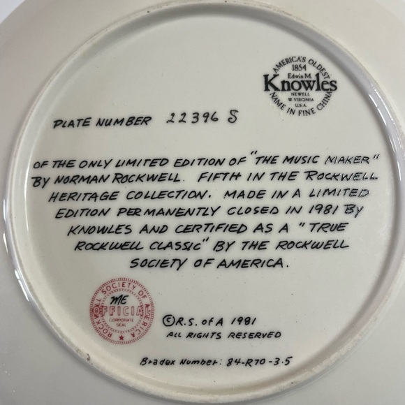 Vintage‎ 1981 Norman Rockwell The Music Maker Decorative Plate #22396 S - Picture 5 of 6